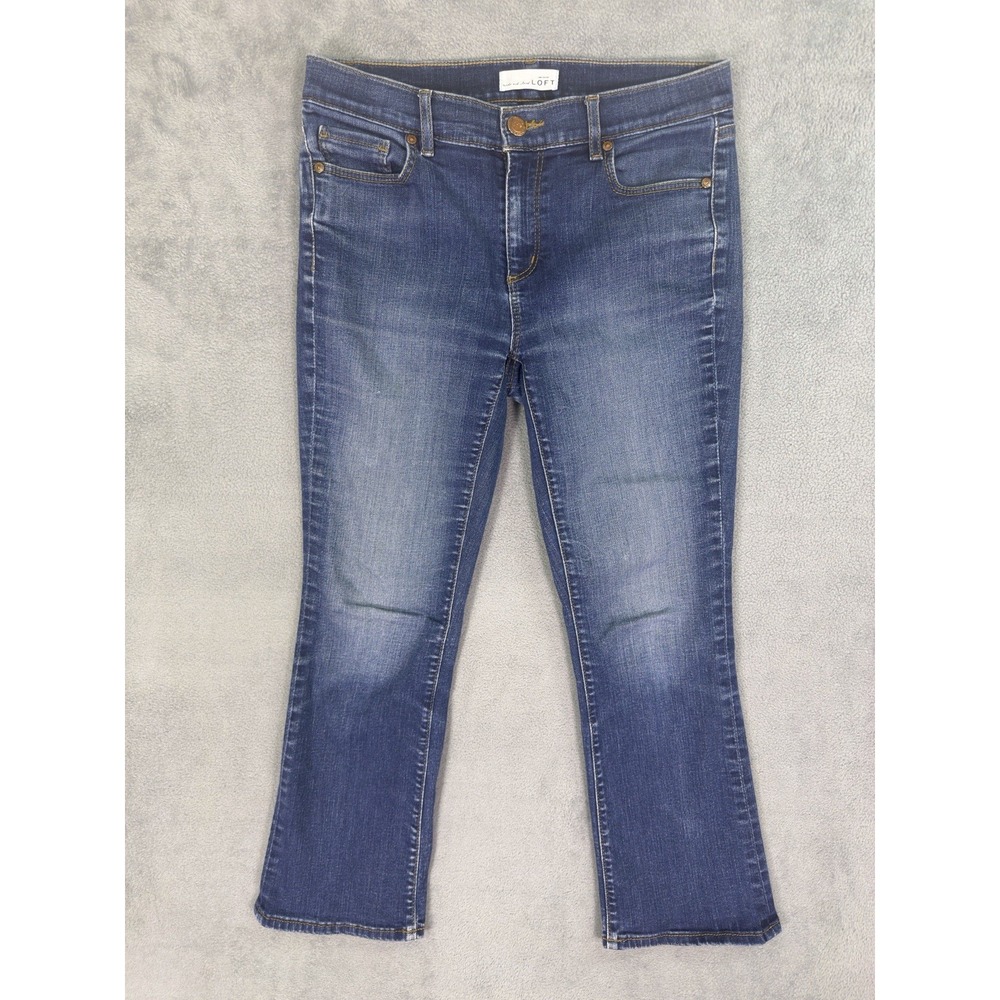 Ann Taylor Loft Jeans Womens 28 Blue Dark Wash Mid Rise Flare Crop Stretch Denim